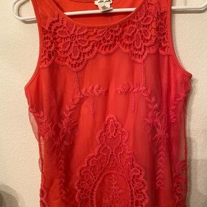 NWT orange sleeveless top with lace overlay